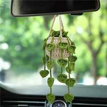 Car Interior Rear View Mirror Ornament Crochet Hanging Strawberry Plant Car Decorations Interior Aesthetic Car Accessories Cute Car Charms For Rear View Mirror, Boho Car Decoration - Hoa trắng - Xem 10