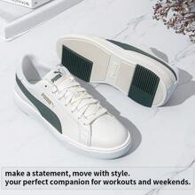 Puma 男女款低帮系带休闲鞋 Serve Pro Lite 运动鞋，简约日常轻便户外旅行鞋 374902 - 米白色-墨綠色-金色 - 查看 1