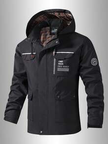 Men's Hooded Jacket - Multi-Pocket, Outdoor Hiking Jacket With Adjustable Hood, Streetwear For Spring And Autumn Travel - Black - View 3