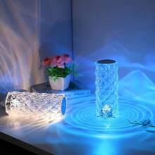 1pc USB Rechargeable Rose Crystal Desk Lamp, 16 Colors + Remote Control, Touch Control, With USB Charging Cable, Home Atmosphere Light, Bedroom Mood Lighting, Room Night Light, Holiday Birthday Gift, Back To School Essential