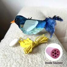 Interactive Cat Toy - Realistic Chirping Sound, Artificial Feathers, Soft Feather Wand, Handmade Design, Solo Play & Hunting Fun, Suitable For All Cats, Physically Activated, No Battery Required