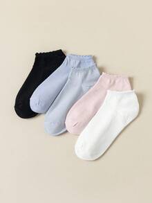 5/10 双（随机发货）时尚蕾丝边女袜，简约日常约会装，短袜 - 彩色 - 查看 6