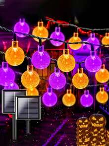Solar Light String, Solar IP65 Bubble Ball Light String, Crystal Ball Solar Light With 8 Functions, 20LEDS Warm White Color Blue Purple Five Colors Christmas Halloween Decorations
