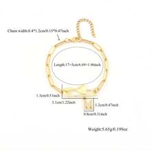 1pc Simple Heart Pin Pave Zirconia Initial Golden Stainless Steel Paper Clip Chain Bracelet For Women - Yellow Gold - View 2