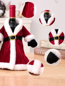 1 pieza Funda de botella de vestido de terciopelo navideño, Decoración creativa de botella de vino tinto navideño, Adecuado para decoración navideña, decoración de vacaciones, decoración de fiestas, Decoraciones navideñas, Pijamas navideños, Regalos navideños, Decoración navideña - Multicolor - Ver 9