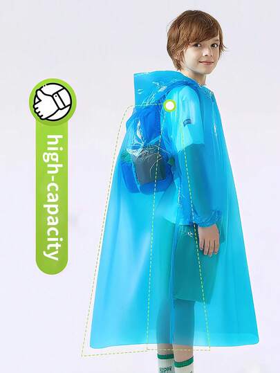 3件装一次性薄款雨披，抽绳设计，适合儿童、男孩女孩、小学生/初中生，方便携带，适用于旅行、户外活动、音乐节、游乐园等场合。