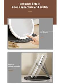 OBOVAY 1 buc Oglindă de machiaj LED iluminată Oglindă cosmetică cu suport Lumină de umplere reglabilă Len pentru acasă Dormitor Birou Călătorie Oglindă de vanitate portabilă, Codul mic este de 600mAh și codul mare este de 1000 mAh, Cadouri de Crăciun, Cadouri de festival