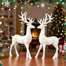 2 piezas de figuras de renos de plástico blanco, adecuadas para decoración navideña, decoración del hogar, gabinete de TV de la sala de estar, adornos para estantería, empaquetadas en caja - Multicolor - Ver 2