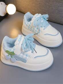 1 Pair Girls' Fashion Soft Bottom Bow Pendant PU Outdoor Non- Wear-Resistant Academy Style Cute Flat Sports Shoes, Suitable For All Seasons - 藍色 - 查看 7