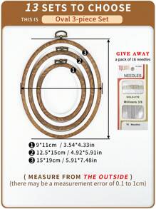 3pcs/Set Brown Premium PP & PVC Embroidery Hoops With Vintage Wood Grain Pattern, Durable Cross Stitch Frame With 16 Embroidery Needles - Brown - View 14