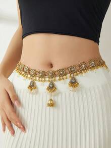 1pc Fashionable & Elegant Colorful Beaded Zinc Alloy Waist Chain, Suitable For Party, Beach Holiday, South Asian Style