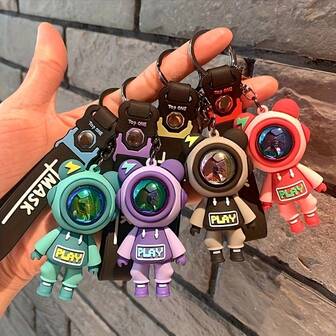 1pc Cute Astronaut Bear Keychain, Cartoon Figurine Pendant, Car Key Chain, Bag Charm