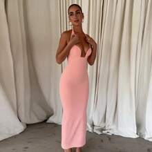 Avrilyaan Pink Mesh Splicing Split Sexy Kleid Frauen Sommerkleid Elegantes Midi Lang Rückenfrei Bodycon Partykleider Vestidos