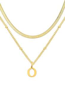 1 件迷你心形吊坠和不锈钢字母项链 - 双层可调节链条项链，26 个字母双层可调节链条珠宝，极简主义奢华，时尚百搭高端优雅简约风格，适合日常休闲、派对、通勤、度假，是送给女性的绝佳礼物