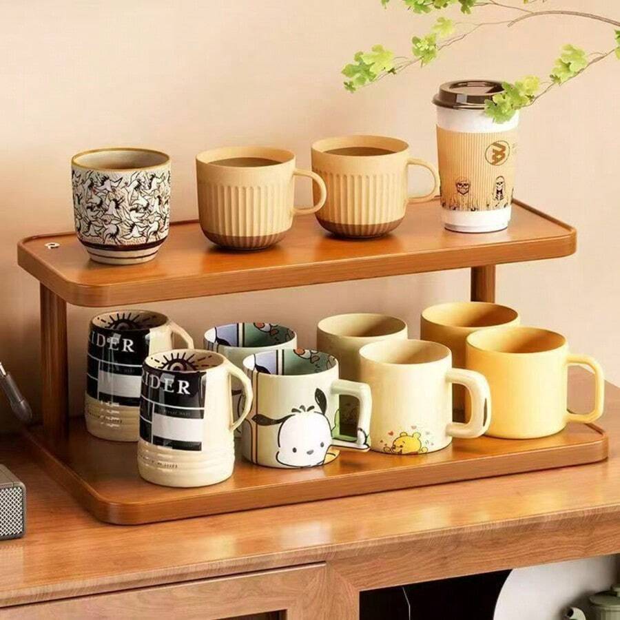 Multi-Layer Desktop Cup Holder & Storage Rack, Simple Design Coffee/Tea Cup Organizer Shelf For Tabletop, Holds Mugs, Toys, Decor