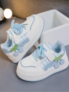 1 Pair Girls' Fashion Soft Bottom Bow Pendant PU Outdoor Non- Wear-Resistant Academy Style Cute Flat Sports Shoes, Suitable For All Seasons - 藍色 - 查看 4