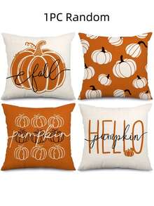 4 piezas/1 pieza Funda de almohada de decoración de otoño - Con diseño de calabaza y "Hola otoño", 18x18 pulgadas, material de poliéster suave con cierre de cremallera, perfecto para salas de estar, habitaciones, sofás y dormitorios (excluido el relleno), perfecto para decoraciones de otoño para el hogar, decoración de habitaciones, decoración del hogar