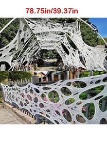 万圣节蜘蛛网装饰 - 10 英尺弹性万圣节蜘蛛网，具有逼真的孔设计，适合室内和室外使用 - 鬼屋、庭院、草坪、派对装饰 - 易于安装，无需工具，可重复使用且适合 DIY