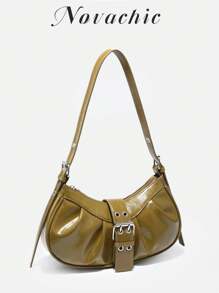 休闲百搭拉链开合女士单肩包，通勤风格