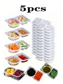 1/5/10pcs Portable Dual Compartment Condiment Containers - Reusable Plastic Sauce And Dip Trays, Multi-Function Dip Cups With Lids, Salad Sauce Take-Out Containers, Seasoning Boxes With Dual Compartments, Dual Compartment Snack Containers For Take-Out Sauces, Back To School, Halloween, Travel Snacks And Sauces, Beach Snacks, Christmas, Halloween, Mother's Day, 4th Of July, Parties, Birthday Parties, Gatherings