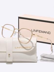 LINFEMAND Ultra-Light Round Metal Decor Fashion Non-Prescription Glasses For Women, Unique Metal Leg High-End Eyewear Accessory, Holiday Gift - Clear - View 2