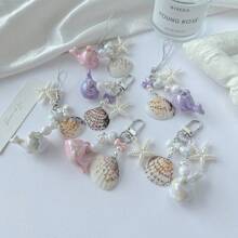 原创海洋风格天然海星贝壳钥匙扣多功能手机挂饰假日包包配件沙滩配件沙滩必需品度假沙滩包背包装饰包钥匙扣