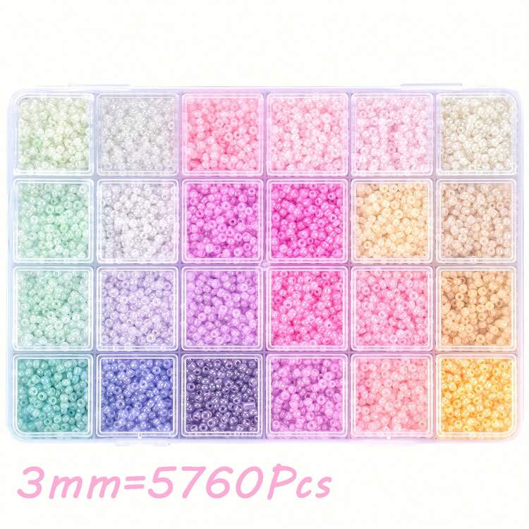 Kit de 24 colores de cuentas de vidrio - 2mm-11520 piezas, 3mm-5760 piezas, 4mm-1920 piezas Surtido multicolor para hacer joyas, manualidades DIY, scrapbooking, pulseras y accesorios hechos a mano - Crema - Añade 14