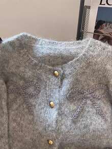 Autumn/Winter Bow Embroidered Wool Cardigan Sweater Jacket, Suitable For Daily Wear, Outdoor, And Dates