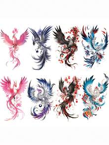 8张彩色凤凰手臂临时纹身贴纸，男女通用，大尺寸半臂纹身贴纸，防水防汗 - 彩色 - 查看 3