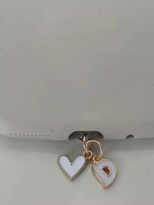 1pc White Heart-Shaped Phone Dust Plug, 26 Alphabet Dust Plug For Charging Port, DIY Phone Decor Suitable For Lightning (5-14) / Type-C