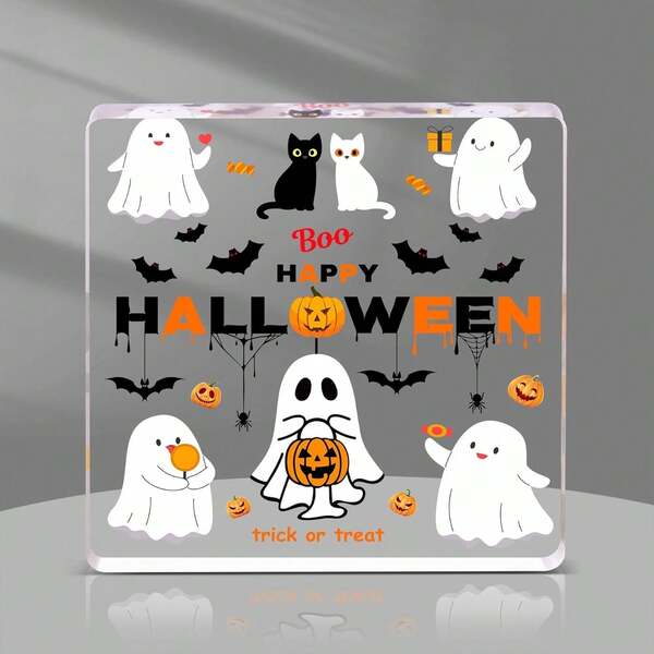 1pc Creative Pumpkin Puzzle Heart Shaped Acrylic Decoration, Ghost Decor, Desktop Office Ornament, Halloween Home Decor