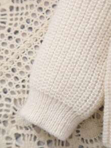 女婴荷叶边领贴花休闲长袖套头毛衣 - 白色 - 查看 4