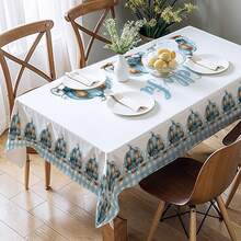 1pc Thanksgiving Pumpkin Pattern Tablecloth, Farmhouse Style, Seasonal Kitchen/Dining Table Decor, Round/Rectangular Sizes Available, Polyester Material, Indoor/Outdoor Party Decoration, Thanksgiving Holiday Decor, Home & Event Decoration