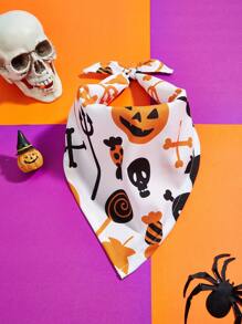 1pc Halloween Funny Pet Bandana Dog Scarf, New Cartoon Print Dog Puppy Triangular Scarf Pet Supplies, Machine Washable