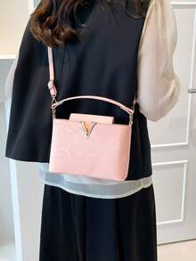 奢华女士手提包品牌包，鳄鱼压纹优质石纹托特包，2025新款时尚百搭单肩包，大容量，时尚手提包，新款大包，INS搭配单品，复古休闲街头风小众托特包，单肩托特包，亮面高端品质斜挎包，2025新款优雅妈妈包，大容量，时尚个性女包，枕头包 - 粉色 - 查看 7