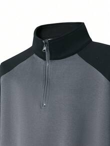 青少年秋季新款时尚插肩袖半拉链条纹运动衫 - 灰色 - 查看 3