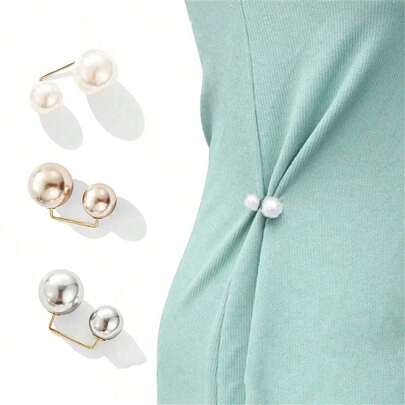 3pc Waist Brooch Tightening Waistband Faux Pearl Pin Buckle Clothes Skirt Waist Pin Pants Buckle Brooches