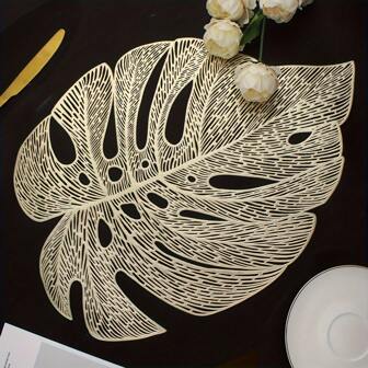 1pc/4pcs/6pcs/150pcs Asymmetrical Monstera Leaf Gold Foil Hollow Placemats - Heat Resistant, Non-Slip, All Season Use, Lightweight & Easy To Clean, Suitable For Hotels, Restaurants, Western Dining Decor, Heat Insulation Coasters, Multi-Functional, Enhance Dining Table Aesthetics, Practical & Fashionable!