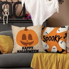 4pcs, Happy Halloween Spooky Ghost Boo Decorative Throw Pillow Covers, Trick Or Treat Lantern Pumpkin Porch Outdoor Home Decor, Funny Bats Skull Couch Cushion Case Halloween Decor Room Decor Pillow Case Pillow Cases Cushion Cover Cushion Covers