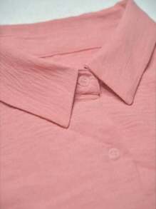 女式简约宽松直筒裤纽扣上衣，朴素休闲波西米亚风纯色两件套，开学万圣节秋冬 - 粉色 - 查看 5