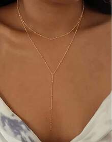 A Bohemian Vacation Style Necklace - Collar, Fashionable Double-Layer Rice Bead Design Style, Suitable For Women's Daily Vacation - Beach Parties, Gatherings - Various Occasions Dressing Up Necklaces For Women - Vàng - Xem 6