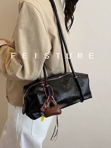 1pc Fashion Women's Underarm Shoulder Bag With Pendant, Suitable For Daily Outing, Dating, Commuting - Black - View 2