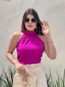 STYLISH WOMEN'S HIGH NECK TIE-UP BLOUSES - Rosa Roja - Ver 3