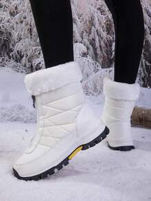 女士户外休闲运动靴，拼接保暖拉链雪地靴，中筒冬季鞋 - 白色 - 查看 2