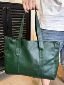 纯色 PU 皮革男士多功能简约手提包，适合通勤和办公，可容纳笔记本电脑 - 彩色 - 查看 4