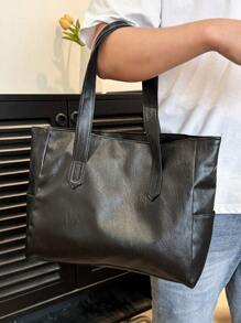 纯色 PU 皮革男士多功能简约手提包，适合通勤和办公，可容纳笔记本电脑 - 彩色 - 查看 2