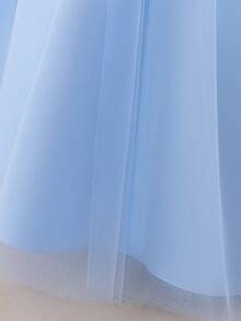 Blue Elegant Sequin Tween Girls' Evening Gown, Off Shoulder Shawl Long Princess Dress For Girls, Children Special Occasion Pale Blue Dress, Little Girl Flower Girl Wedding Birthday Party Formal Recital Piano Recital Sweet Formal Dress, Children Tulle Ruffle Sleeveless Dress