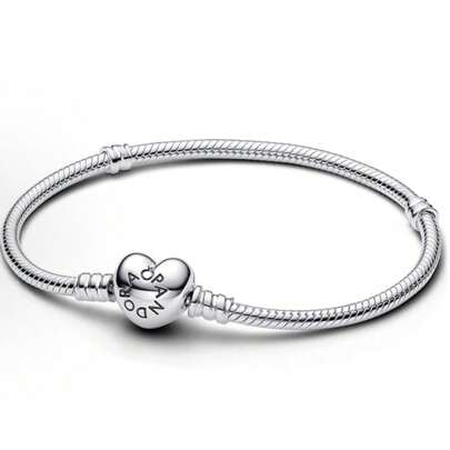Pandora سوار زوجي أساسي بشكل قلب من PANDORA، سوار أساسي من الفضة 925 للأزواج، هدية للصديقة، عيد الميلاد، عيد الأم، 590719