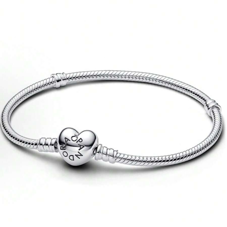 PANDORA 基本款心形情侣 DIY 蛇骨手链，925 银情侣基本款手链，送给女朋友、生日、圣诞节、母亲节的礼物，590719