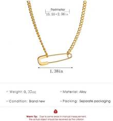 Gold Safety Pin Necklace - Women's Dainty Choker With Silver Minimalist Pin Pendant - Hop Punk Rock Jewelry - 銀色 - 查看 3